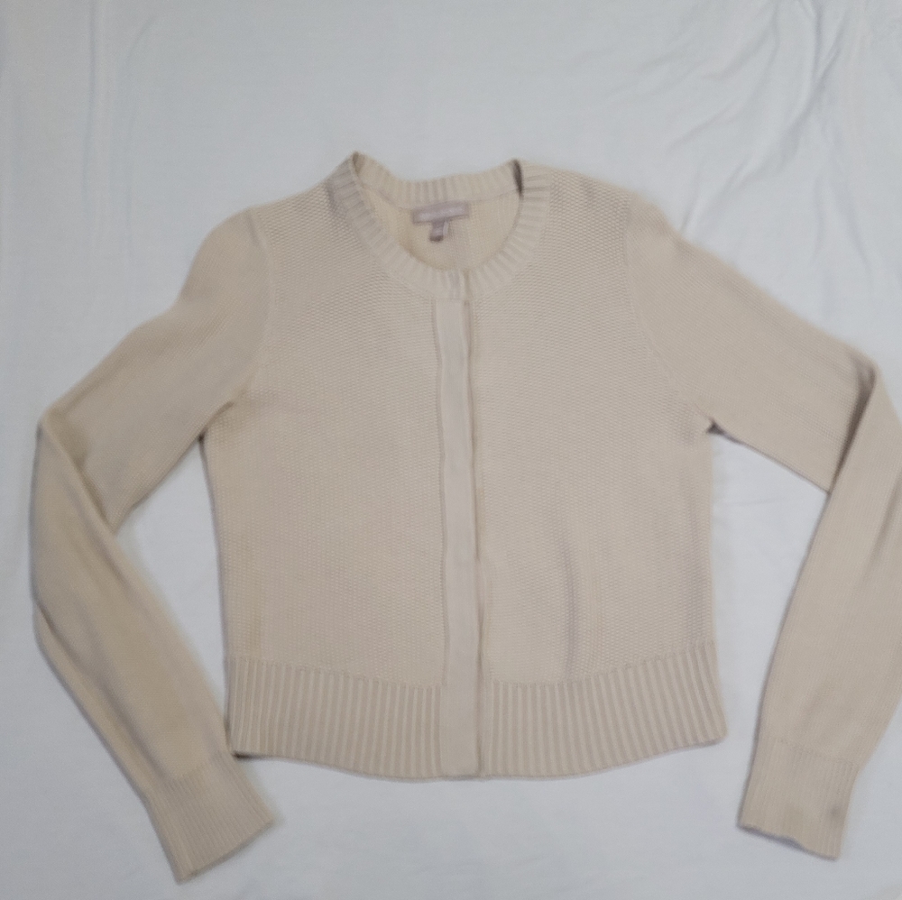 Banana Republic Snap Close Hidden Cream Cardigan 100% Cotton Womens L